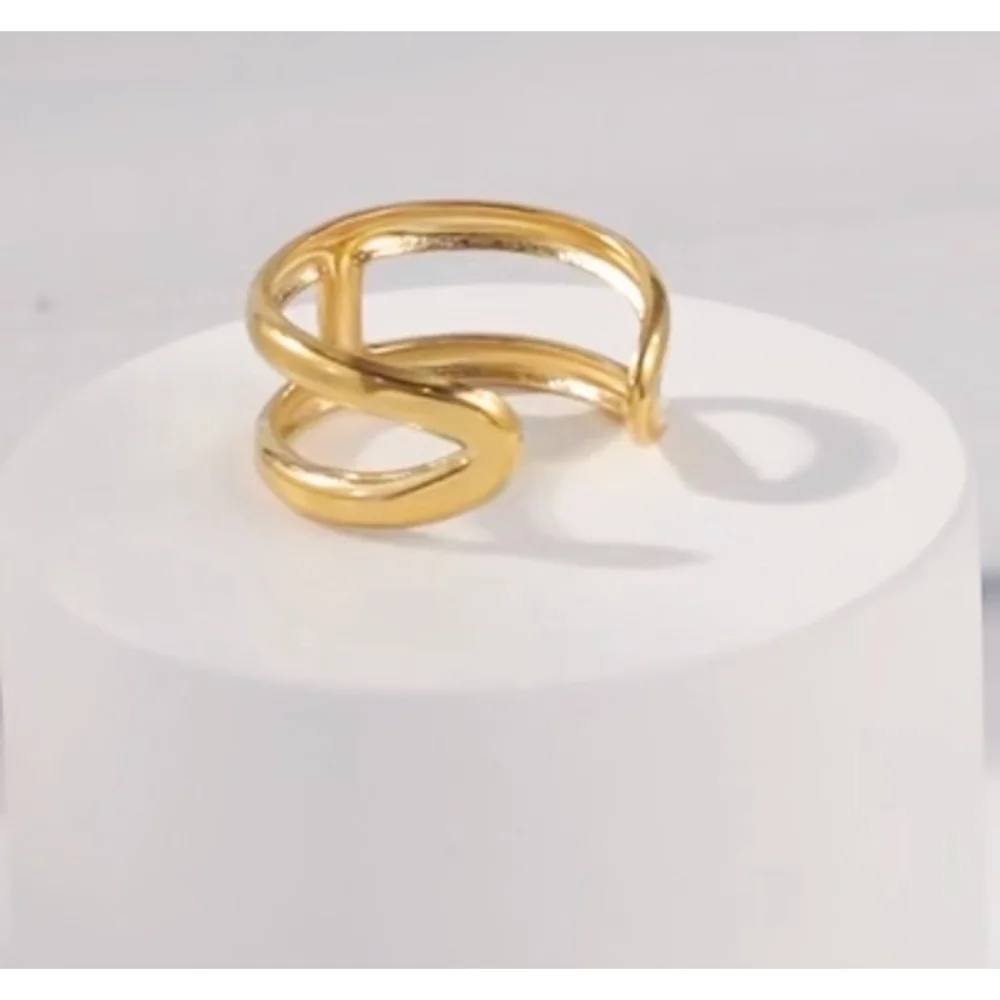 NEW Unisex H Bar Ring,‎ Gold-Plated .925 Band, Adjustable 10.5mm